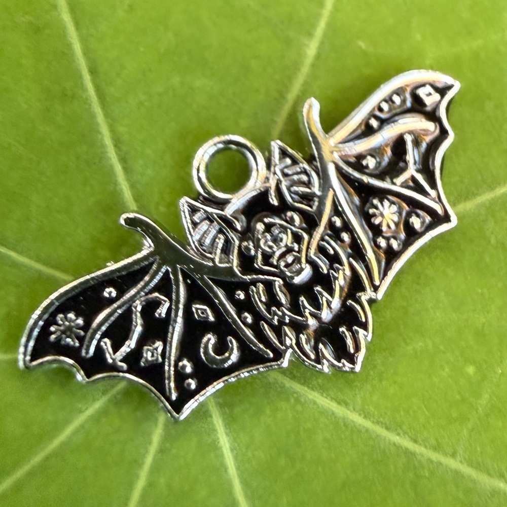 SilverTone & Black Enamel Bat Charm